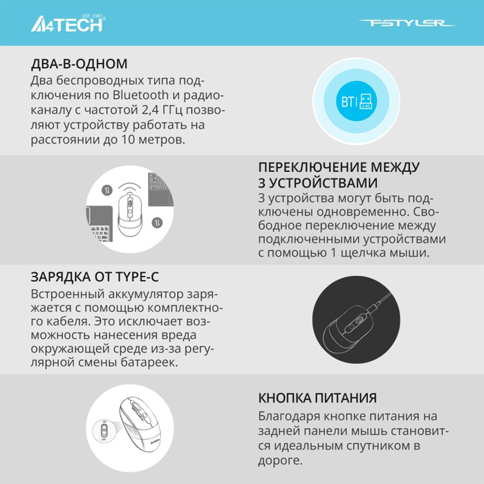 беспроводная мышь A4Tech Fstyler FB10C black