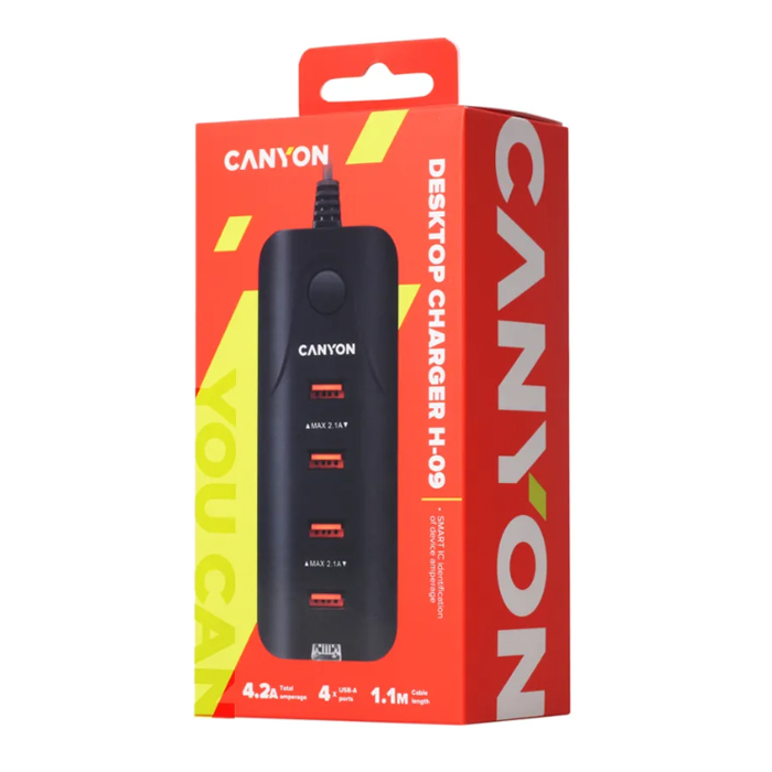 эмулятор питания USB сетевой Canyon H-09 4xUSB (CNE-CHA09B)