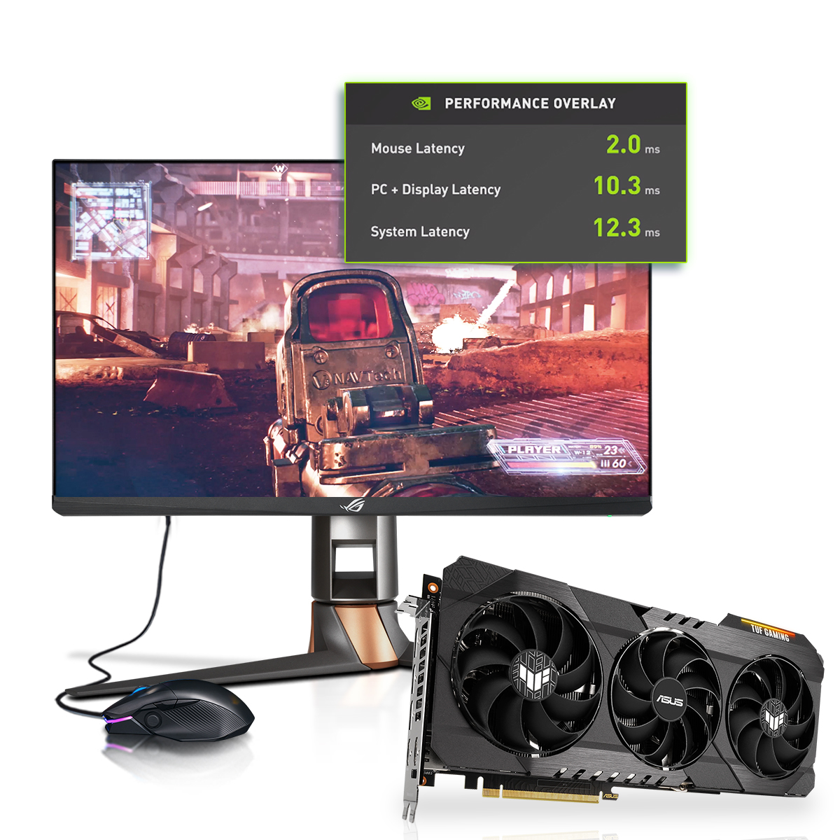 Комплект: Монитор PG259QNR, Видеокарта TUF-RTX3080TI-O12G-GAMING и Мышь ROG Chakram Core