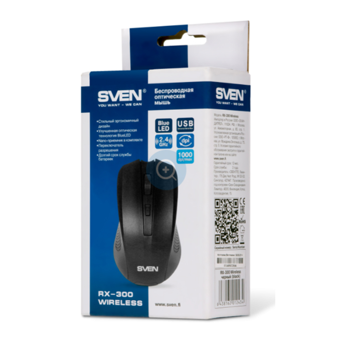 Мышь беспроводная Sven RX-300 black (SV-03200300W)