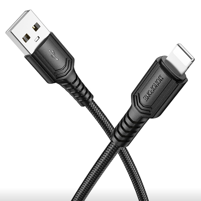 Lightning - кабель 1.0m Borofone  BX116 Certain (Black 2,4A нейлоновая оплетка) 6941991119743