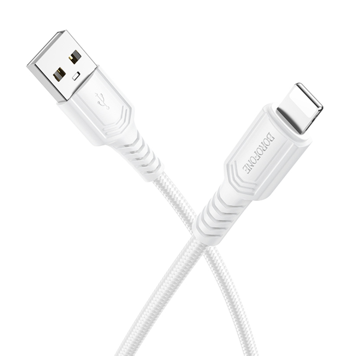 Lightning - кабель 1.0m Borofone  BX116 Certain (White). 2,4A нейлоновая оплетка 6941991119750