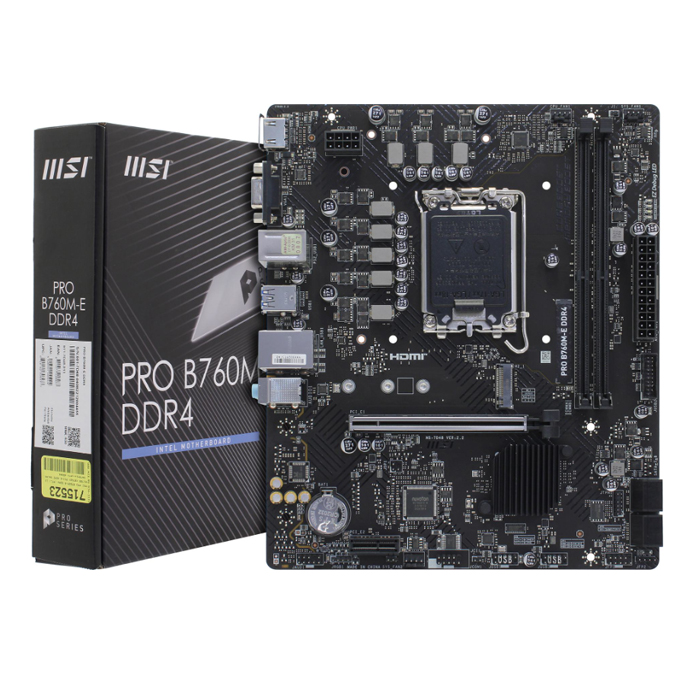 Материнская плата MSI PRO B760M-E DDR4. (mATX) DDR4 x2/ SATA x4/M.2x1/ PCI-E*16 x1,PCI-E x1 / USB x6