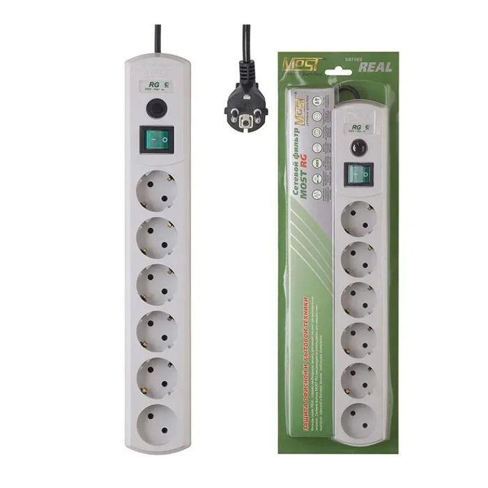 Сетевой фильтр 3.0м (6 розеток) МОSТ RG 3 М Белый. МОSТ RG 3 М
